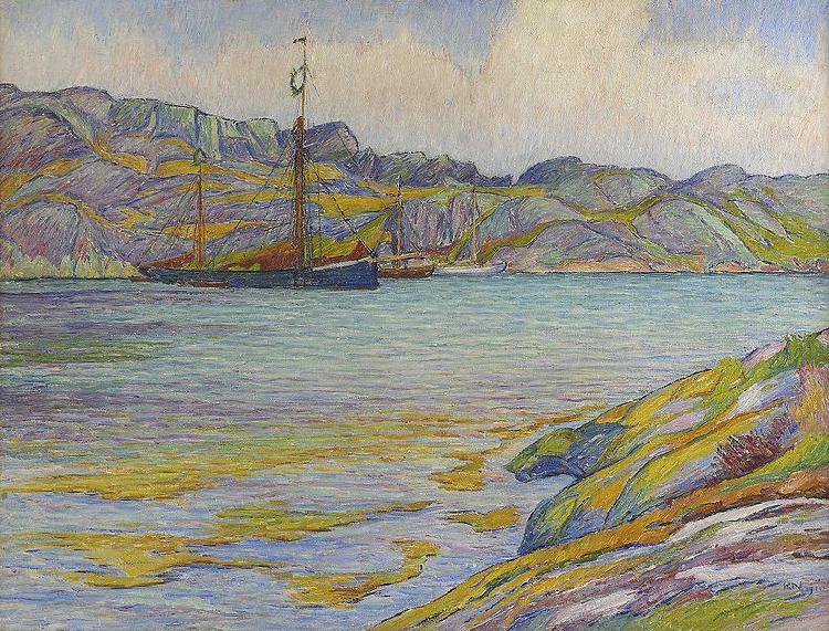 Karl Nordstrom Boats by a cliff, Kyrkesund oil painting image